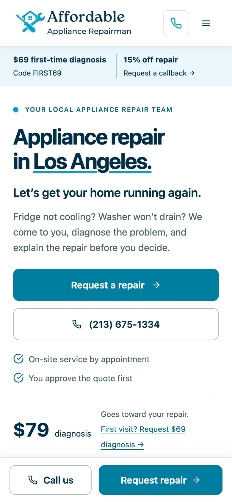Affordable Appliance Care — мобильная версия