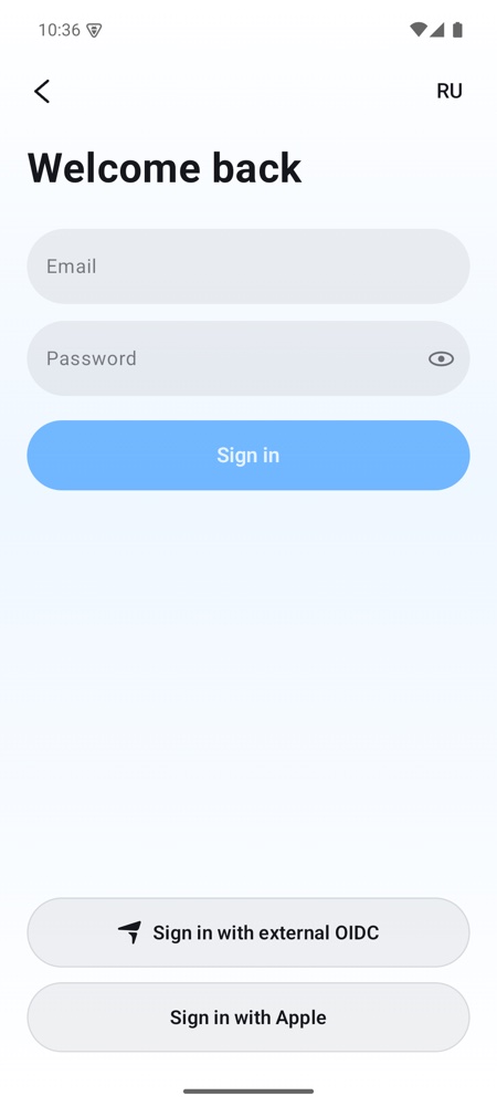 Экран входа Android-приложения NEXUS